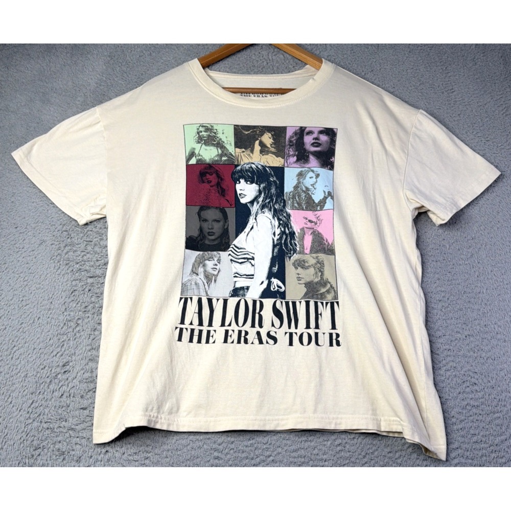 Taylor Swift T-Shirt Womens Size Large The Eras Tour Cream Beige Double Sided